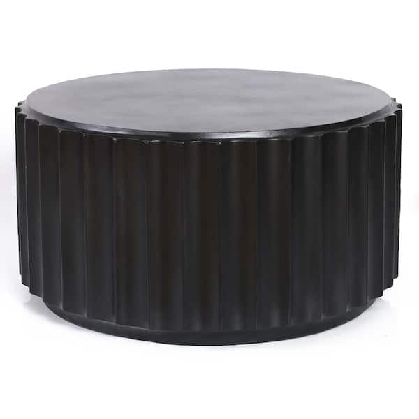 LuxenHome 27.5 in. Black Round Cement Coffee Table
