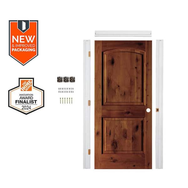 Krosswood Doors Assembly Required 30 in. x 80 in. Arch Top Craftsman Wood Left-Hand Red Stain Single Interior Door Kit w/Separate Jamb