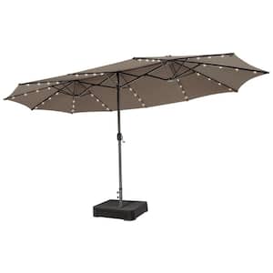 Outdoor 15 ft. Coffee Double-Sided Patio Umbrella 48-Solar LED Lights Crank and Base
