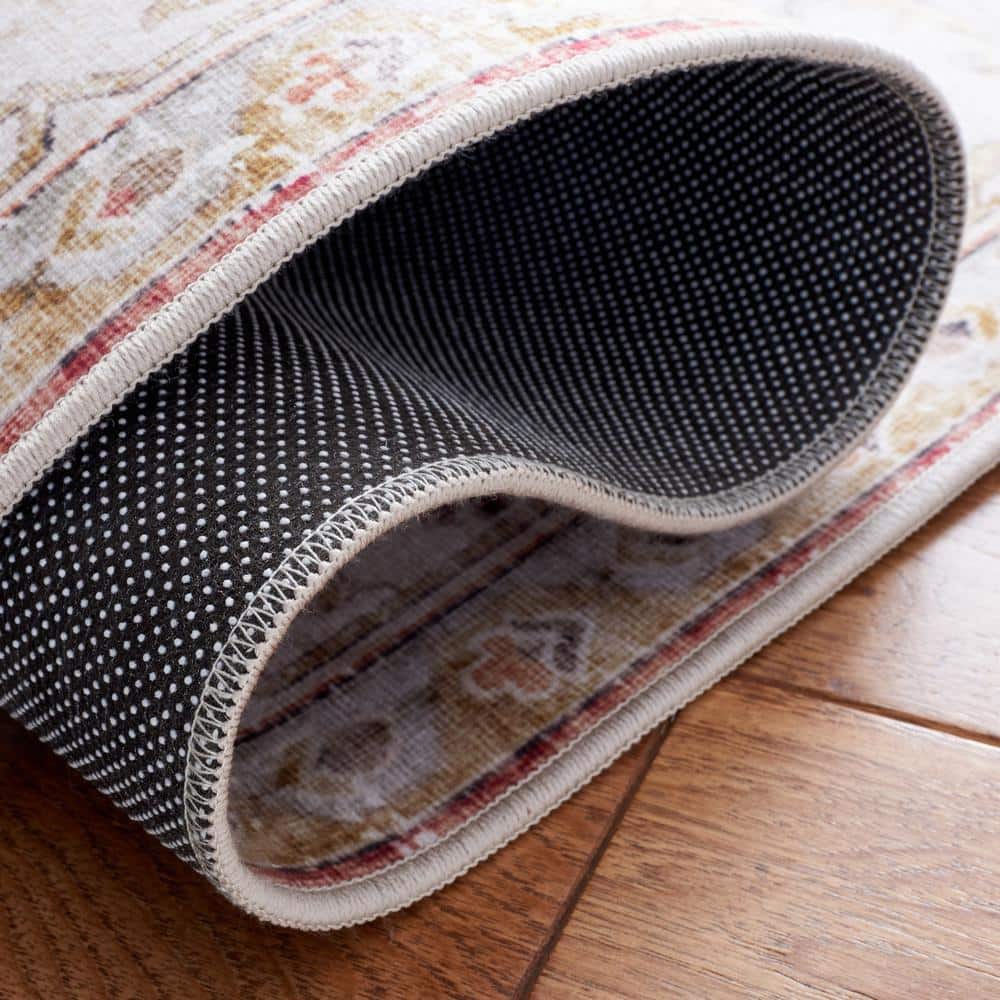 Tucson Light Grey and Rust Washable Runner Rug