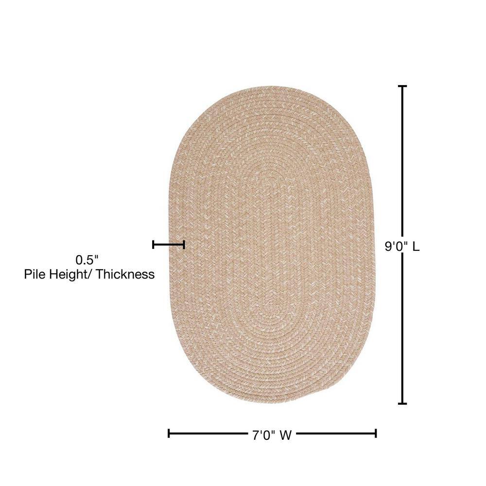 Oatmeal Tweed 7'x9' Oval Braided Wool-Blend Area Rug