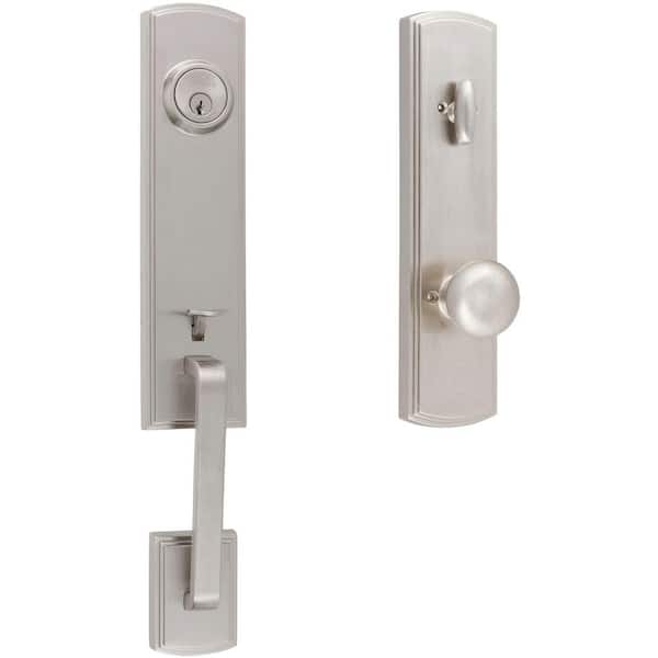 DELANEY HARDWARE Italian Collection Briona Single Cylinder Satin Nickel Door Handleset with Santo Interior Left-Hand