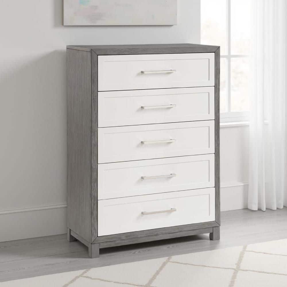 Benjara Ivory, Gray and Nickel 5 Drawer 35 in. Wide Dresser