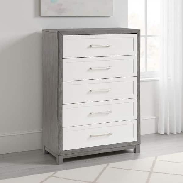ivory tall dresser Benjara Ivory, Gray and Nickel 5 Drawer 35 in. Wide Dresser BM335924