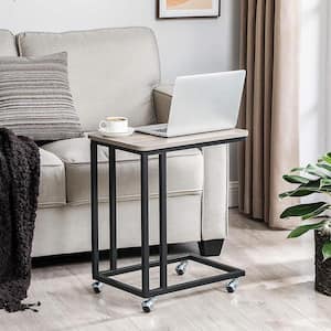 19.7 in. x 13.8 in. x 23.6 in. Black Greige Engineered Wood U-Shaped TV Tray, End Table with Metal Frame Rolling Caster