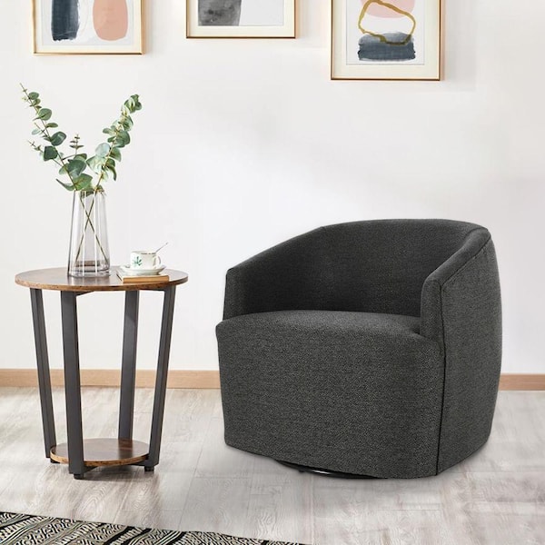 Benjara Gray Polyester Arm chair with Curved Back