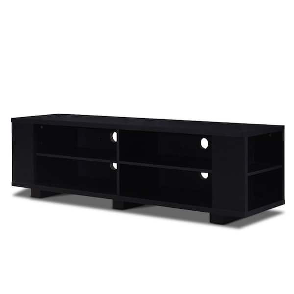 Costway 59 in. Black Wood TV Stand Console Storage Entertainment Media Center with Adjustable Shelf Fits Up to 65 in. TV