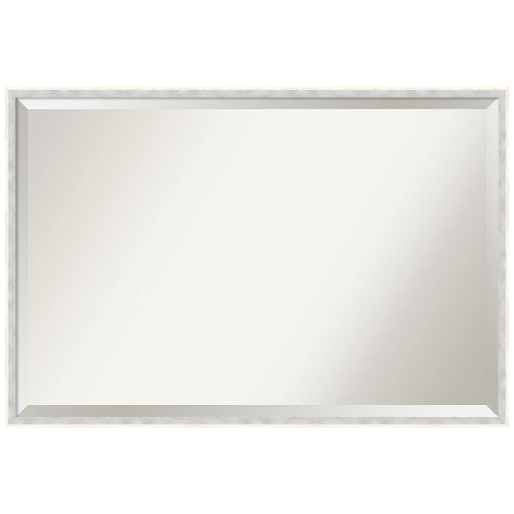Amanti Art Paige White Silver 37 in. x 25 in. Beveled Modern Rectangle ...