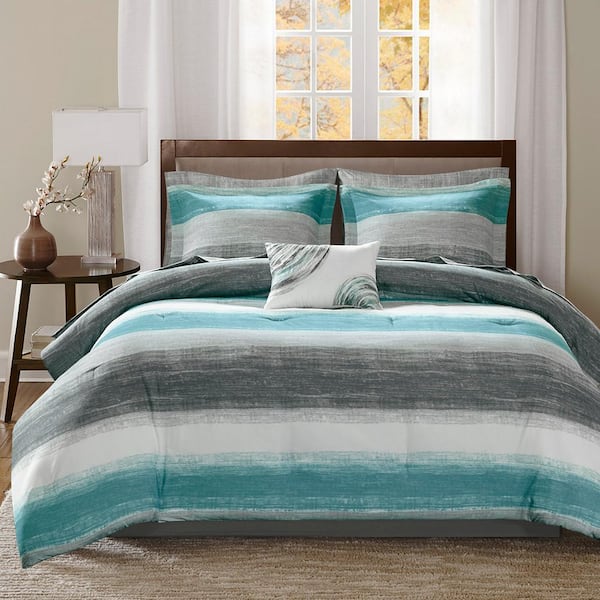 Barret Aqua Microfiber Queen Comforter Set