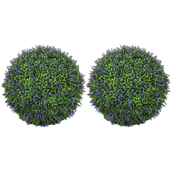 Set of 2 16.5 in. Artificial Plant Topiary Cedar Tree Balls, UV-Protected Anti-Fading Faux Decorative Lavender Balls
