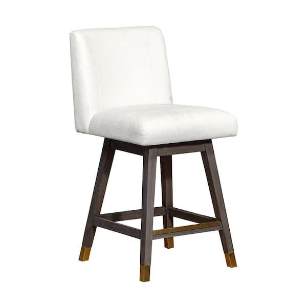 Armen Living Basila 36.5 in. Grey Oak Swivel Bar Stool with Pearl Fabric Seat