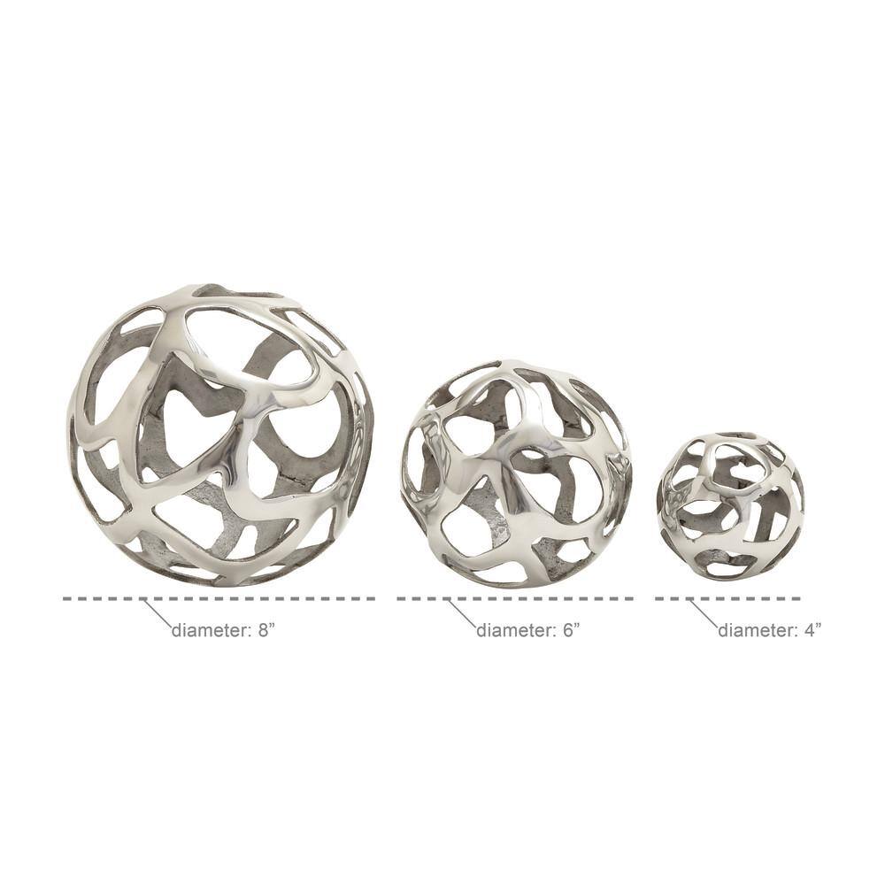 Set of 3 Polished Silver Metal Decorative Orbs