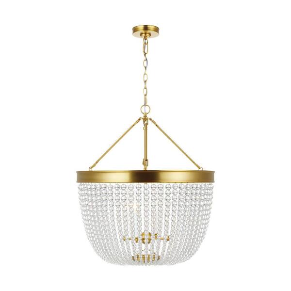 Generation Lighting Summerhill 19 in. W x 22.625 in. H 4-Light Burnished Brass Small Pendant Light with Clear Crystal Beads
