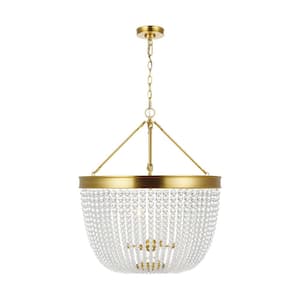 Summerhill 19 in. W x 22.625 in. H 4-Light Burnished Brass Small Pendant Light with Clear Crystal Beads