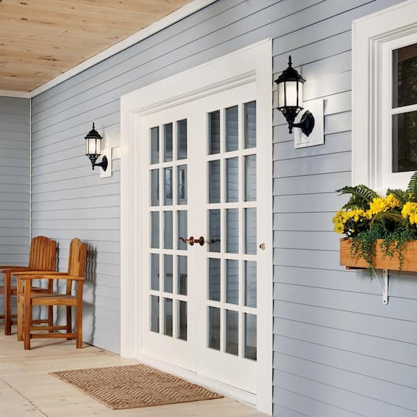 Chesapeake 17 in. 1-Light Satin Black Outdoor Hardwired Wall Lantern Sconce with No Bulbs Included (1-Pack)