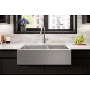 Crosstown 36 in. Farmhouse/Apron-Front 2-Bowl 16-Gauge  Stainless Steel Sink w/ Accessories