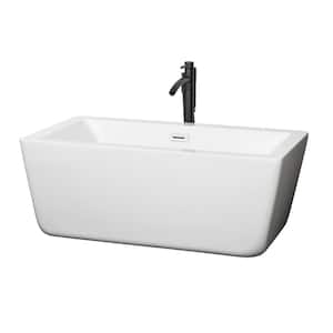 Laura 58.75 in. Acrylic Flatbottom Bathtub in White with Shiny White Trim and Matte Black Faucet