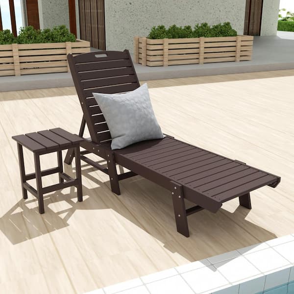 WESTIN OUTDOOR Laguna 2-Piece Dark Brown Fade Resistant Poly HDPE Plastic Outdoor Patio Reclining Chaise Lounge Chair and Table Set