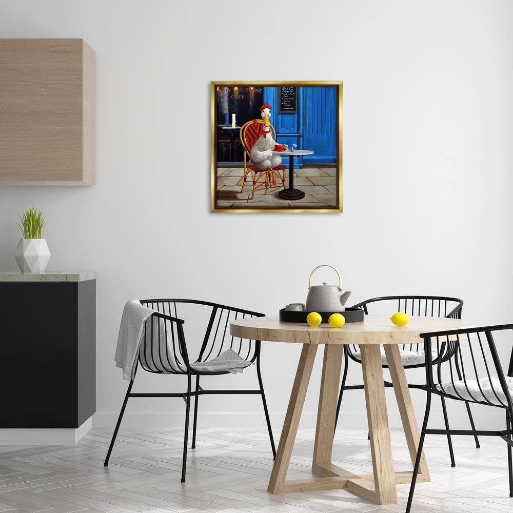 Trendy Duck at Cafe by Lucia Heffernan Gold Floater Frame Animal Graphic Art Print 25 in. x 25 in. price history on PriceWatchPro