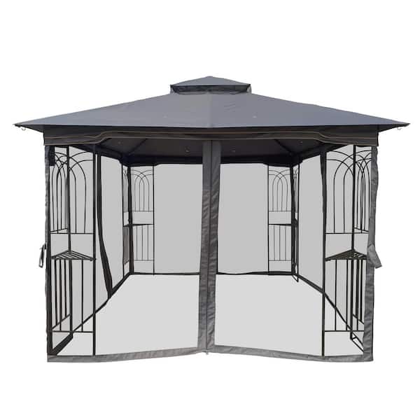 Unbranded 10 ft. x 10 ft. Outdoor Patio Canopy Gazebo with Ventilated Double Roof and Mosquito Net for Lawn, Garden, Backyard Gray