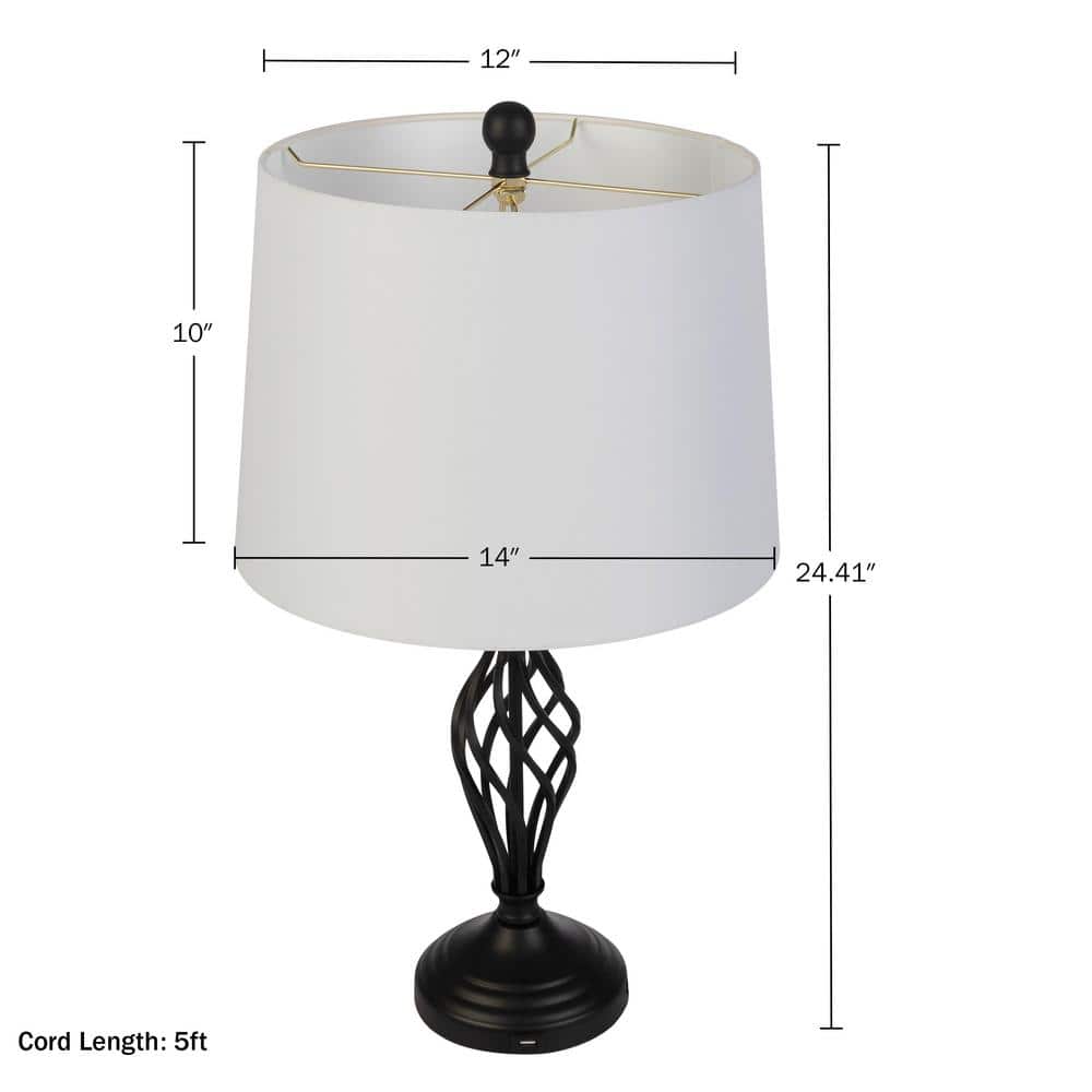 Set of 2 Black Metal Table Lamps with USB Ports