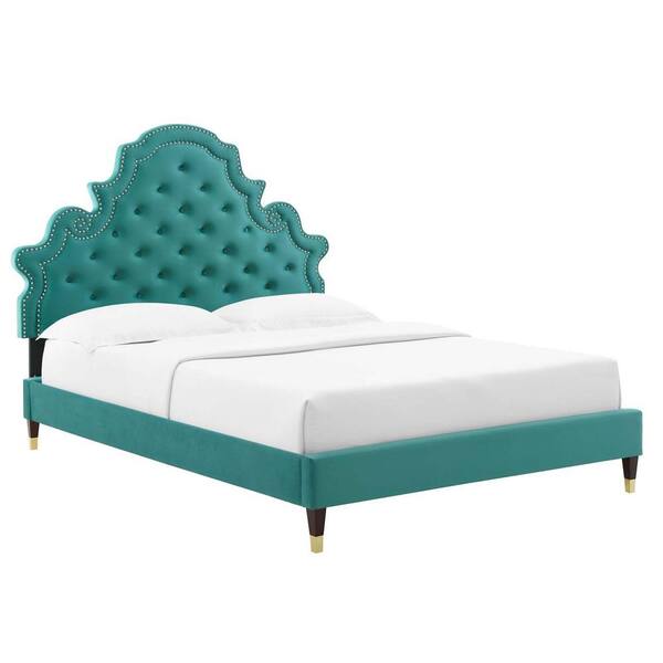 MODWAY Gwyneth Tufted Performance Velvet King Platform Bed in Teal