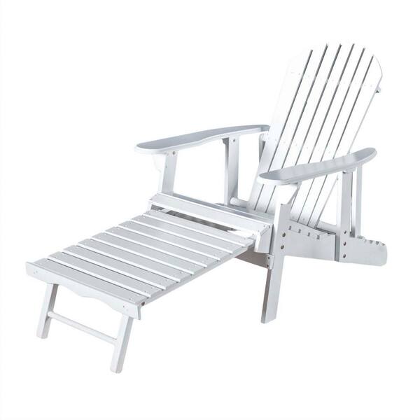 Tunearary 29.25 in. W Acacia Wood Outdoor Adirondack Lounge Chair in White With Pull Out Footstool