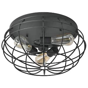 16.94 in. 3-Light Industrial Bronze Flush Mount Ceiling Light With Metal Cage Shade
