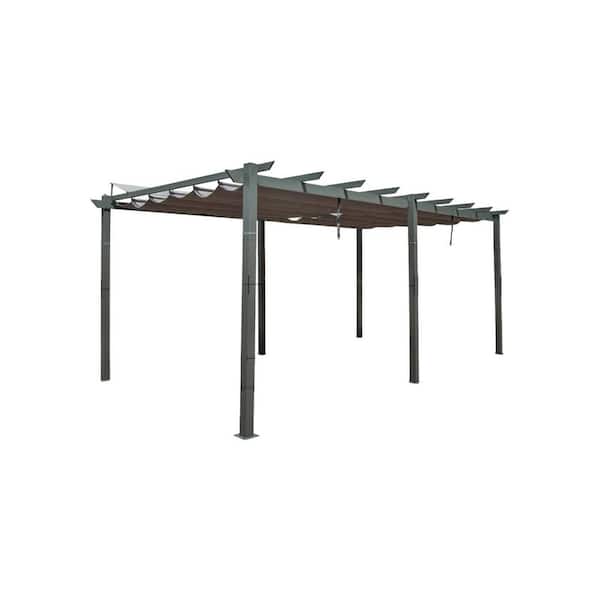 11 ft. x 20 ft. Dark Gray Outdoor Retractable Pergola Aluminum Frame with Weather-Resistant Canopy Garden Patio Gazebo