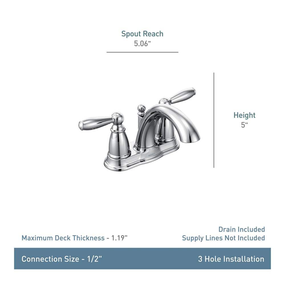 Chrome Two-Handle Centerset Bathroom Faucet with Drain Assembly
