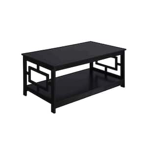 Town Square 40 in. Black Medium Rectangle Wood Coffee Table with Shelf