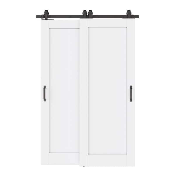 52 in. x 80 in. (Double 30 in. ) 1-Panel White Primed Solid Core MDF Interior Sliding Door with Hardware Kit Bypass