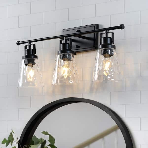 ExBrite Merrin 23 in. 3-Light Black Bathroom Vanity Light with Clear Glass Shades