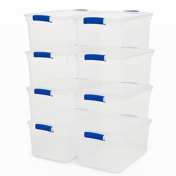 HOMZ 66 qt. Heavy Duty Modular Stackable Storage Containers in Clear (8-Pack)