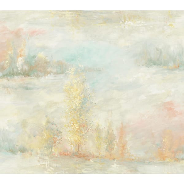 Seabrook Designs Tree Line Metallic Gold, Blue Mist, and Cantaloupe Paper Strippable Roll (Covers 60.75 sq. ft.)