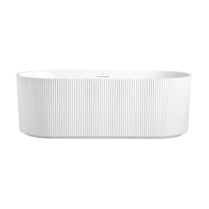 Faye 67 in. x 31.5 in. Soaking Oval Fluted Bathtub with Overflow and Drain in White