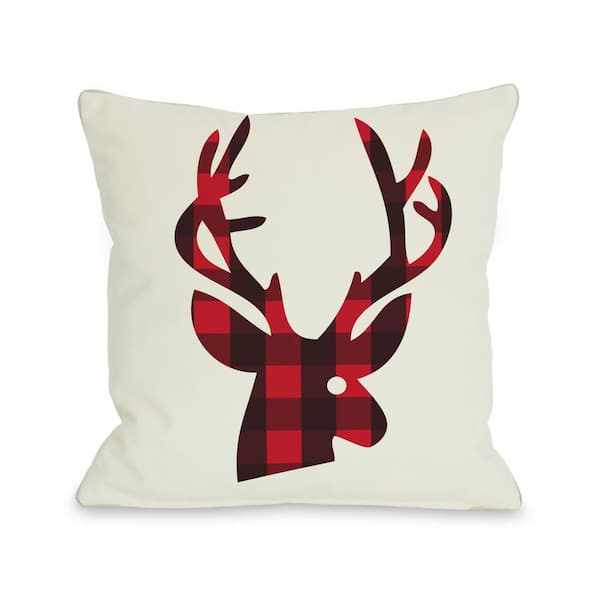 Plaid Reindeer Red Graphic Polyester 16 in. x 16 in. Throw Pillow ...