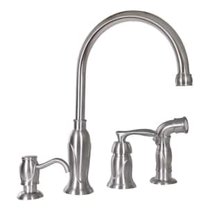 Madison Single-Handle Standard Kitchen Faucet with Side Sprayer with Soap Dispenser in Satin Nickel