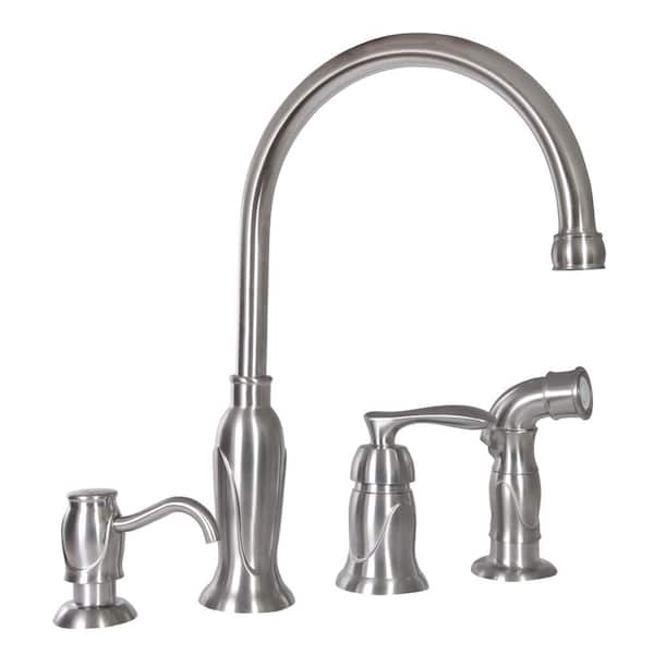 Design House Madison Single-Handle Standard Kitchen Faucet with Side Sprayer with Soap Dispenser in Satin Nickel