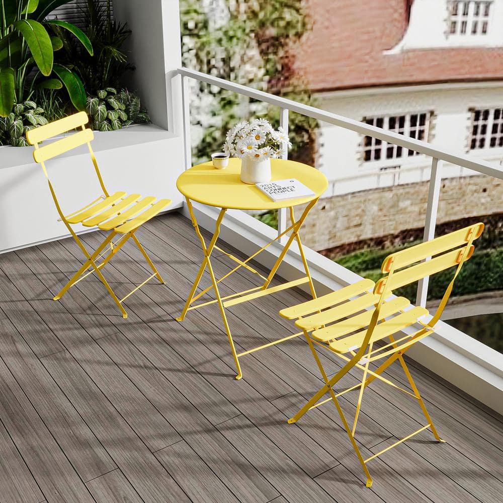 3-Piece Patio Metal Outdoor Bistro Set with Cushions for Patios, Balcony, B