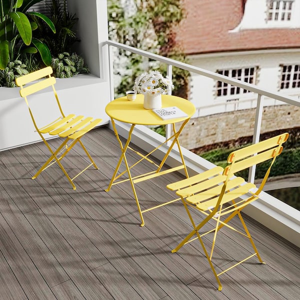 Unbranded 3-Piece Patio Metal Outdoor Bistro Set with Cushions for Patios, Balcony, Backyards, Porches, Gardens, Poolside, Yellow