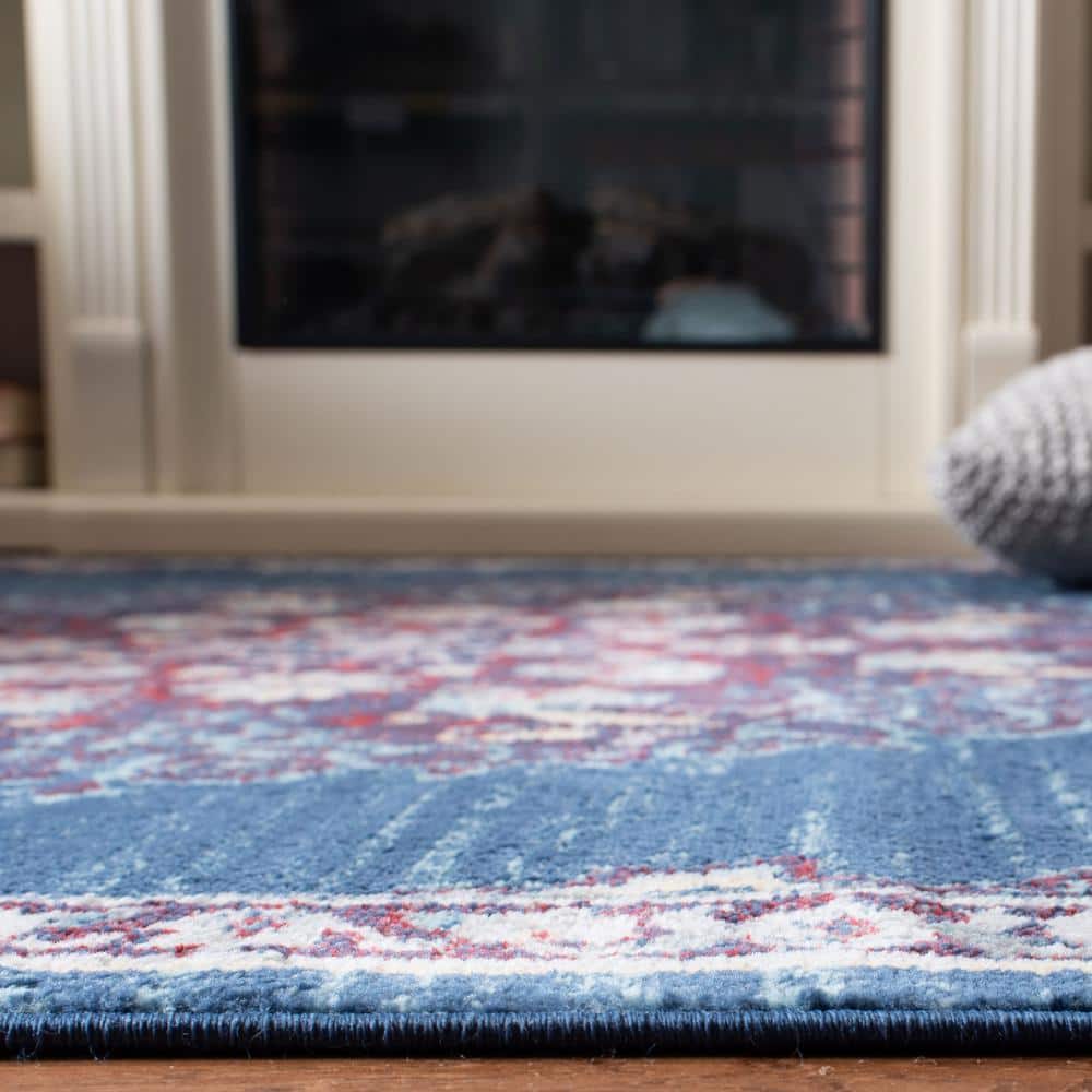 Brentwood Navy and Burgundy Round Synthetic Area Rug