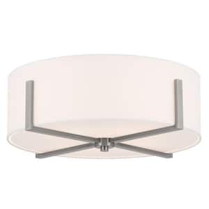Malen 20 in. 4-Light Classic Pewter Traditional Bedroom Flush Mount Ceiling Light with White Fabric Shade