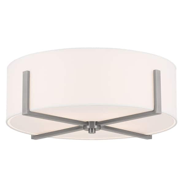 KICHLER Malen 20 in. 4-Light Classic Pewter Traditional Bedroom Flush Mount Ceiling Light with White Fabric Shade