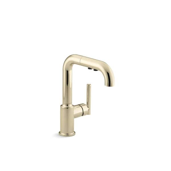 KOHLER Purist Single Handle Pull Down Sprayer Kitchen Faucet In Vibrant   Vibrant French Gold Kohler Pull Down Kitchen Faucets 7506 Af 64 600 