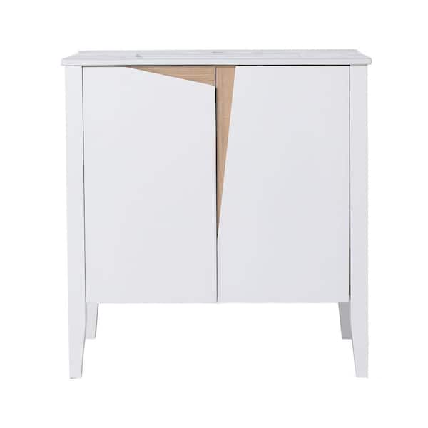 EPOWP 30.7 in. W x 17.8 in. D x 32.3 in. H Bath Vanity in White with White Granite Top