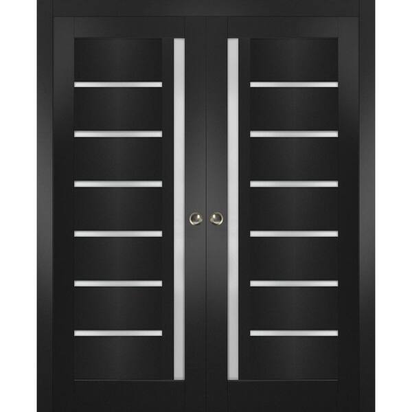 Sartodoors 36 in. x 96 in. 2 Panel Black Matte Finished MDF Sliding Door with Hardware