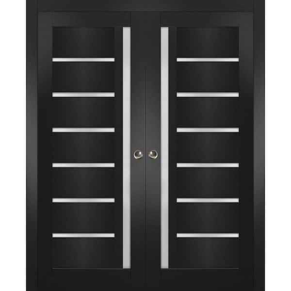 Sartodoors 48 in. x 80 in. 2 Panel Black Matte Finished MDF Sliding Door with Hardware