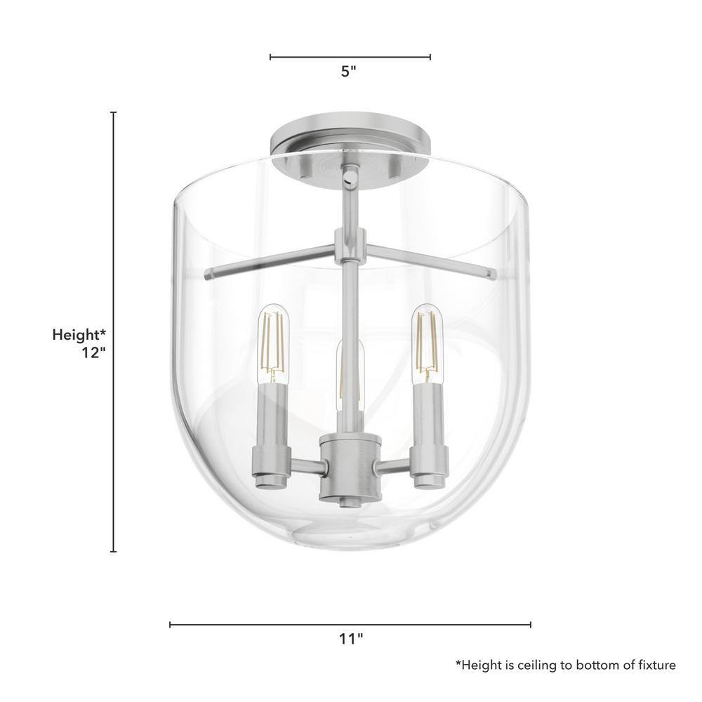 Sacha 11" Brushed Nickel and Glass Semi-Flush Mount Light