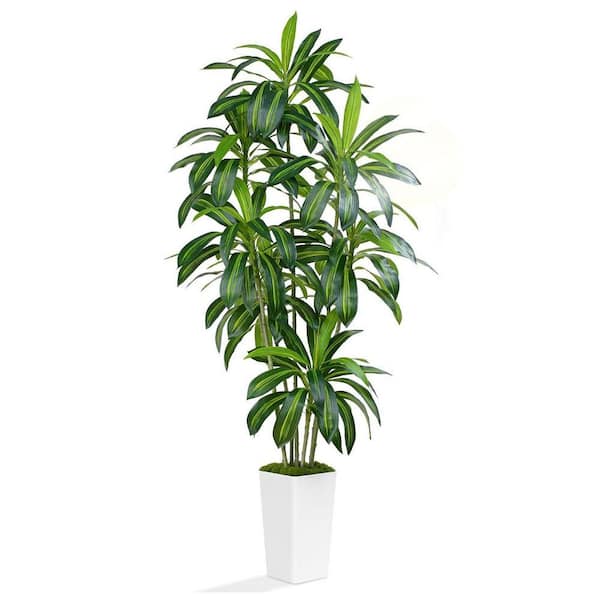 UUDULY 84.00 in Artificial Dracaena Tree in Tall White Planter with Silk  Leaves, Real Touch Faux Indoor Outdoor Plant SA1059B455